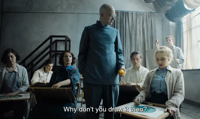 Scène intérieure Bauhaus illustrant les relations et les espaces modernistes